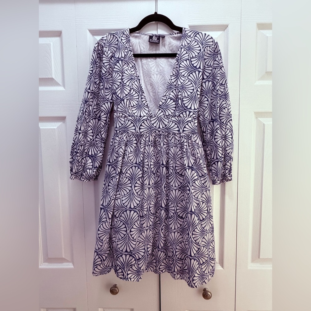 Madison Matthews Elegant Blue Patterned Dress